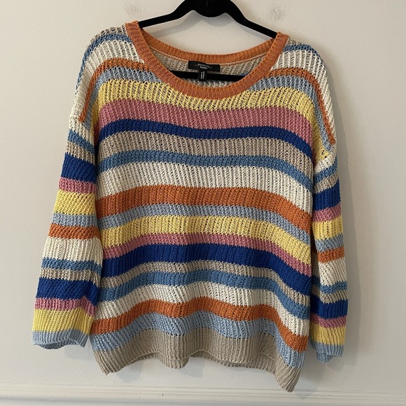 Weekend Max Mara Sweaters - Max Mara Weekend Striped Crochet Open Knit Sweater Size S Boho Oversized Slouchy